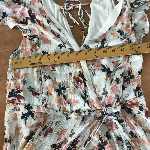 Torrid Maxi Gauze Walk Through Dress Women L Brown Floral Ruffle 90's V Neck - Picture 6 of 11